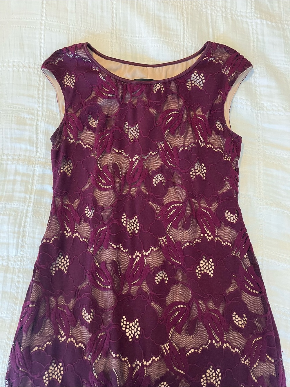 connected apparel Plum Lace Overlay Cap-Sleeve Tunic
